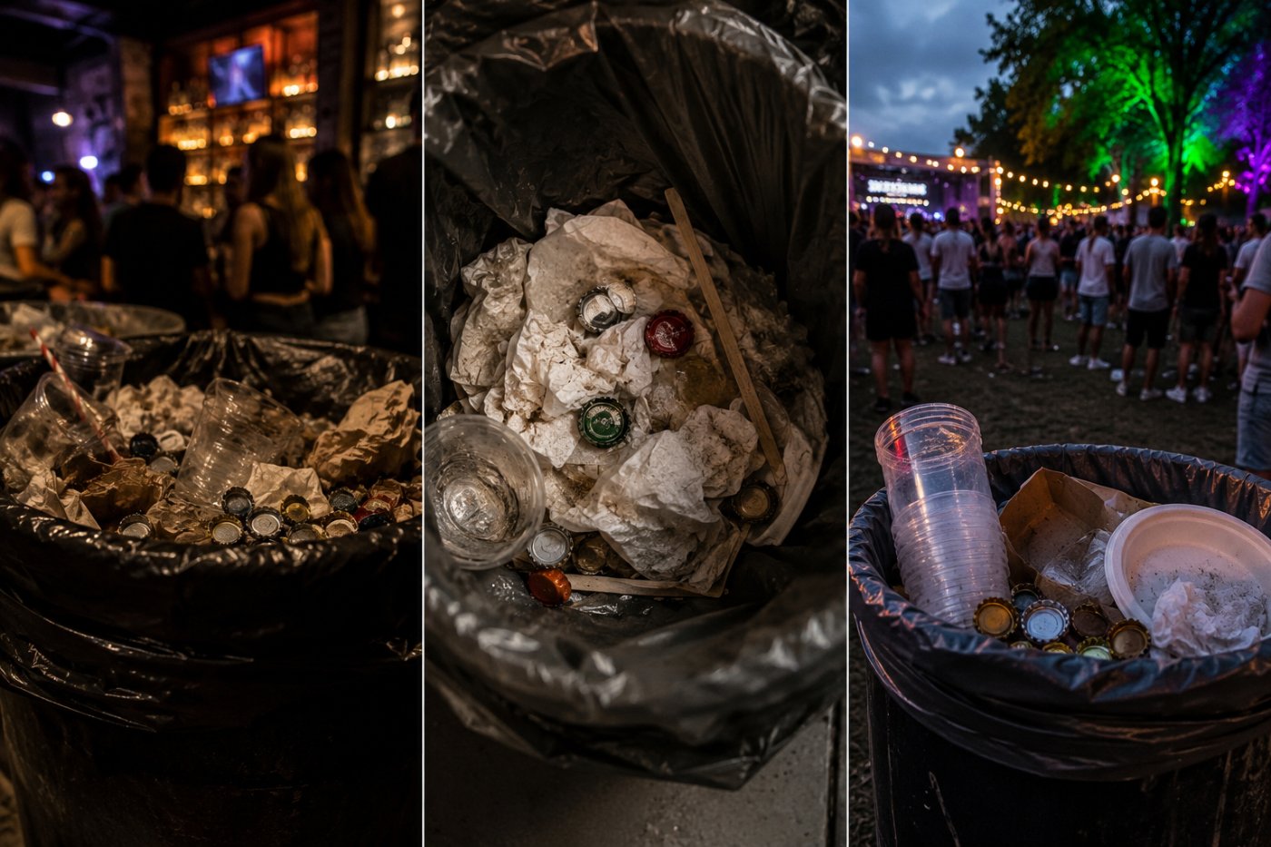 Startseite Kronkorken im Abfalleimer auf dem Festival